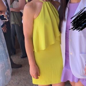 Trina Turk Neon Yellow/Green mini dress with tie back detail #partydress